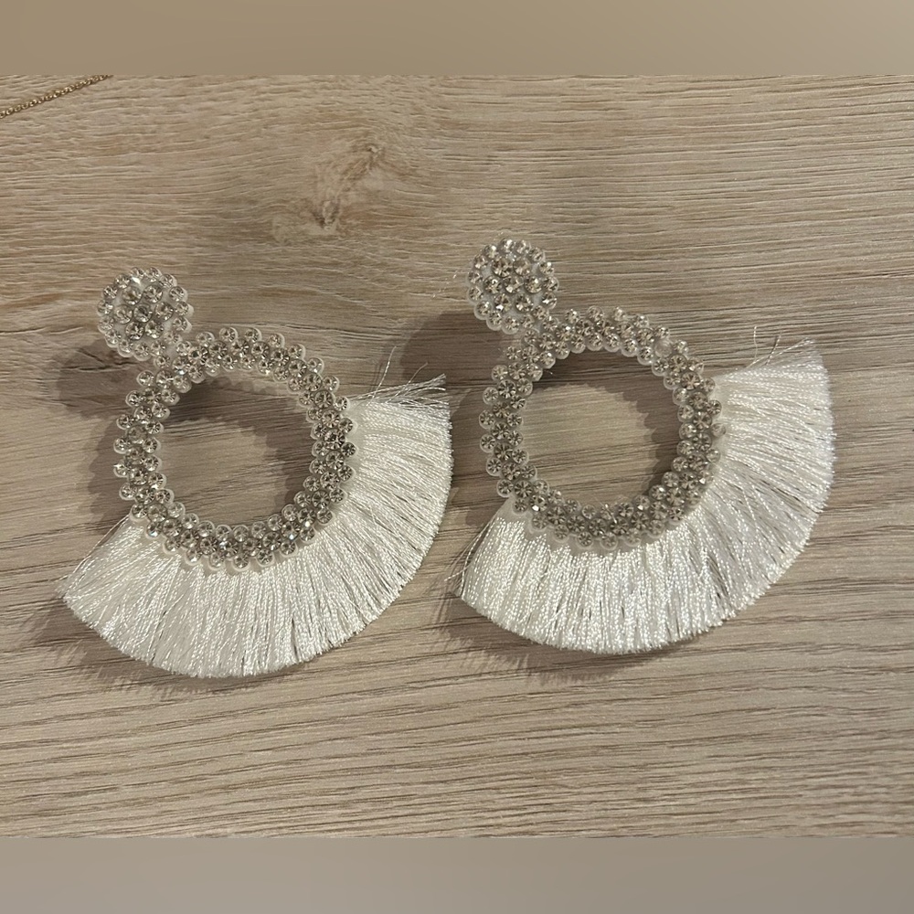 White Fringe Earrings